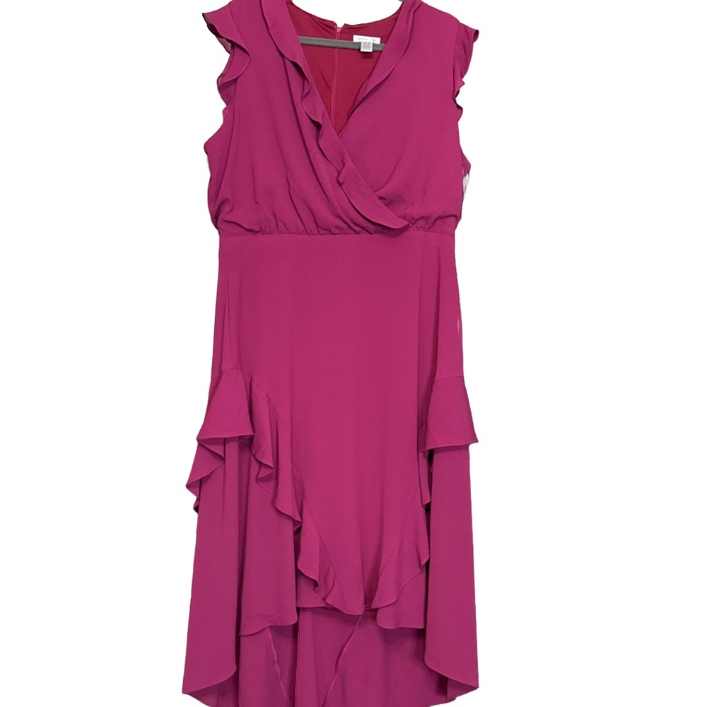 London Times Fuchsia Ruffle High-Low Dress - Picture 2 of 7